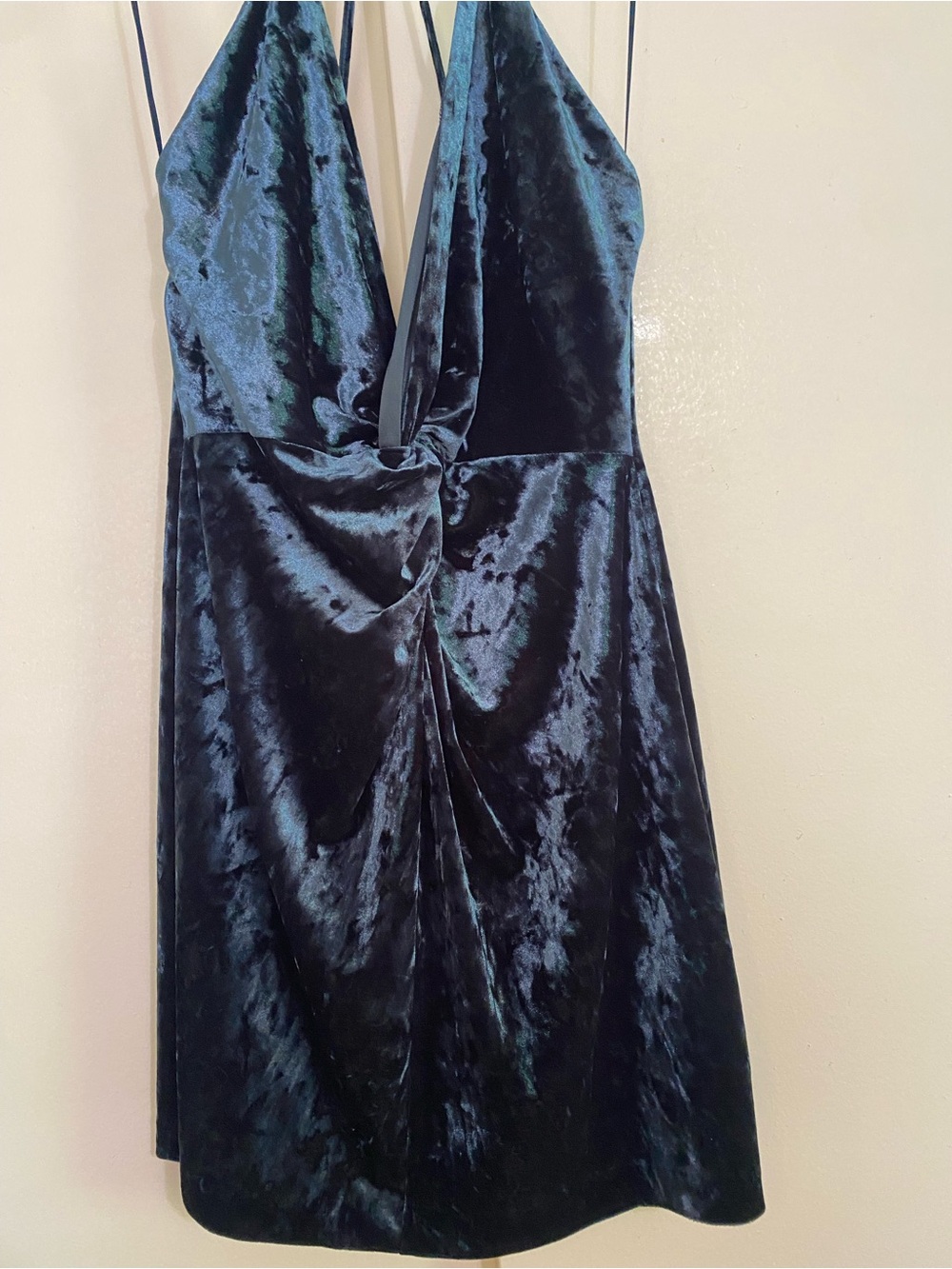 Zara Backless Velvet Twist Dress - Deep Teal Blue size medium mini halter party